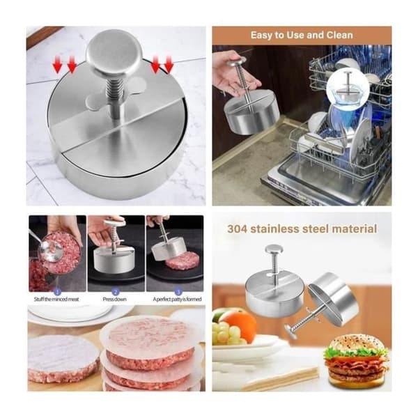 Burgerpress, form för köttfärs, justerbar köttfärspress, hamburgerpress + bakplåtspapper, för fester, köttbullar, ravioli