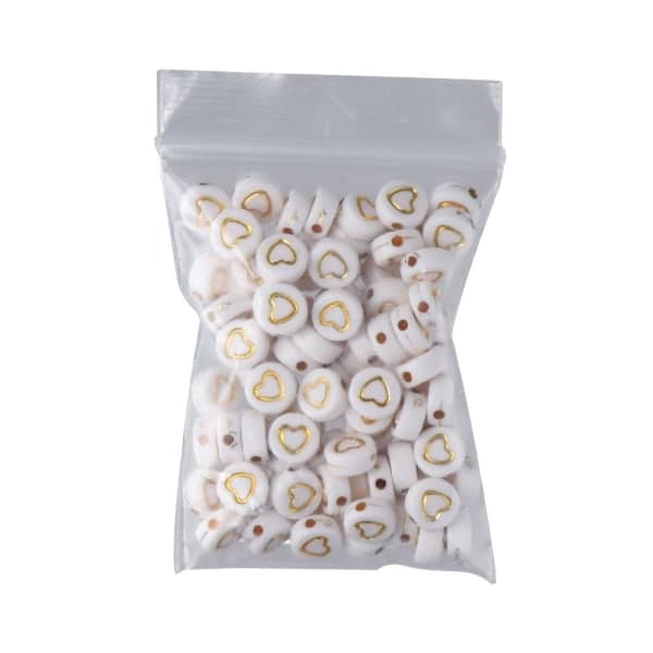 500 stk. 7x4mm Hvide Akryl Perler Guld Hjerte Pony Perle