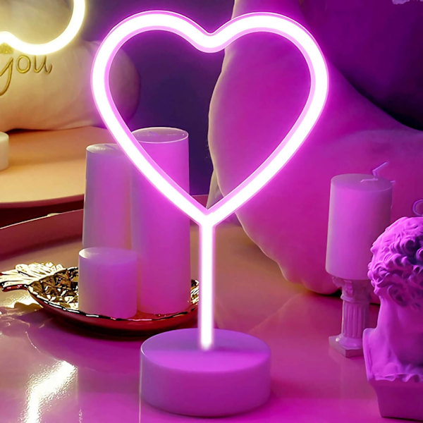 Lys Hjerte Neon Lys LED Neon Lys til Soveværelse USB/Batteridrevet Kærlighed Hjerte Neon Skilt Neon Pink Skilte Kvinder Æstetisk Værelse Bryllupsdekoration