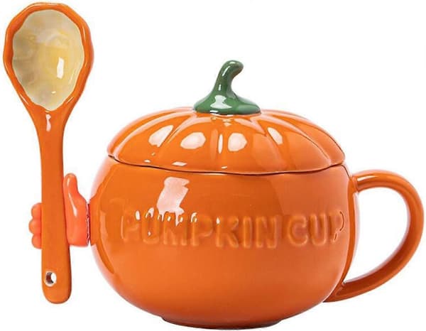Söt Pumpa Kopp, Keramisk Kaffemugg, 250ml Tekopp med Lock (Kopp+ Sked+ Silikonhand)