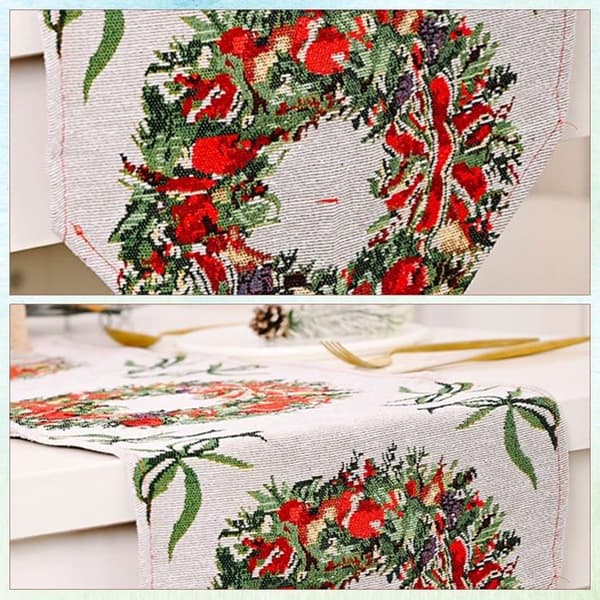 Vævet julebordløber i bomuld og hør med kvast til festlig julebordsdekoration, 180 cm x 35 cm