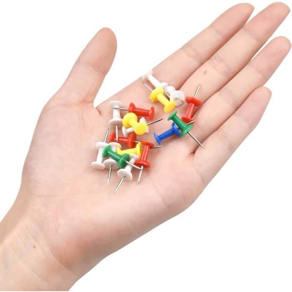Pakke med 100 tegnestifter, stålspids, assorterede farver