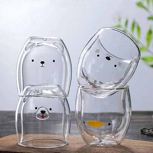 Söt Kaffemugg Tekopp Mjölkkopp Dubbelväggigt Glas Björn Ankunge Tecknad, 100% NY Multicolor Bear
