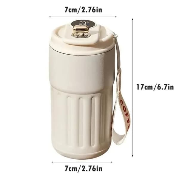 Elegant isolerad mugg 450ml - svart - rostfritt stål - med smart temperaturdisplay - för kaffemugg