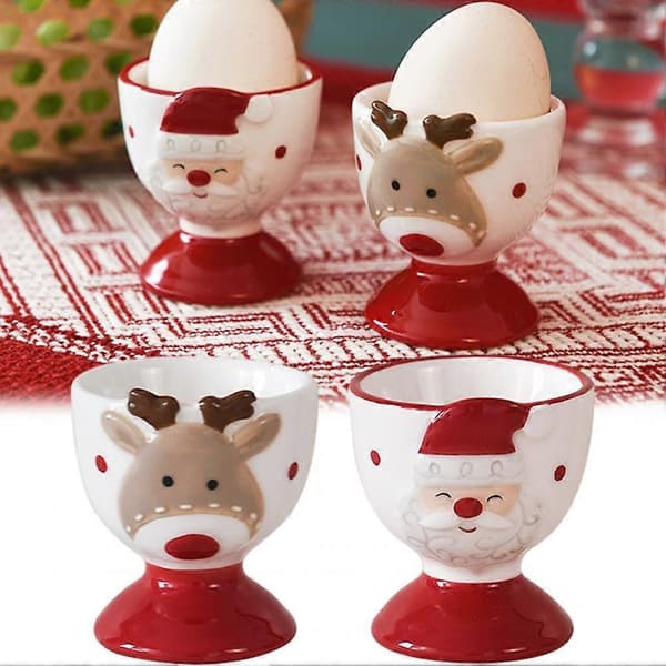 Set med 2 keramiska juläggkoppar, söt älg- och jultomtedesign, 100% ny