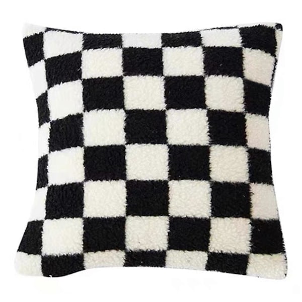 Putevar Ultramyk Hjemmedekorasjon Kort Plysj Rutete Sofa Putetrekk Hjemmerekvisitter QingHai Black 45x45cm