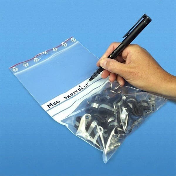 100-pak - 6x8 cm Ziplock / Lynlåsposer Skrivefelt / Zip Lock