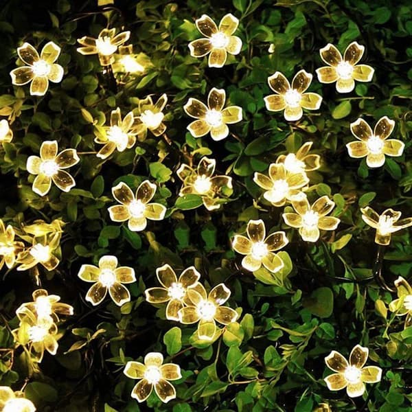 6,5 m varm hvid LED solcelle blomsterlyskæde, lyskæde til havepynt, bryllup, jul, fest