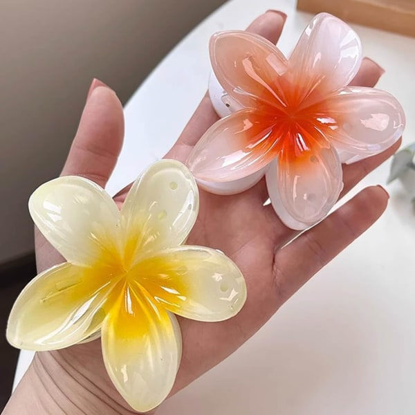 2 st blommiga hårklämmor, hawaiiansk blomklämma, stort sött hårklämma för kvinnor, tjockt hår (2 st)
