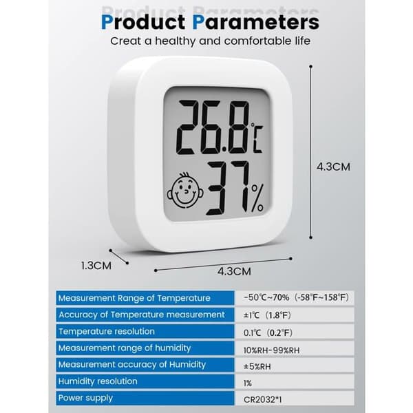 Mini højpræcisions digitalt indendørs termometer hygrometer (4,3cm*4,3cm, hvid, 4)