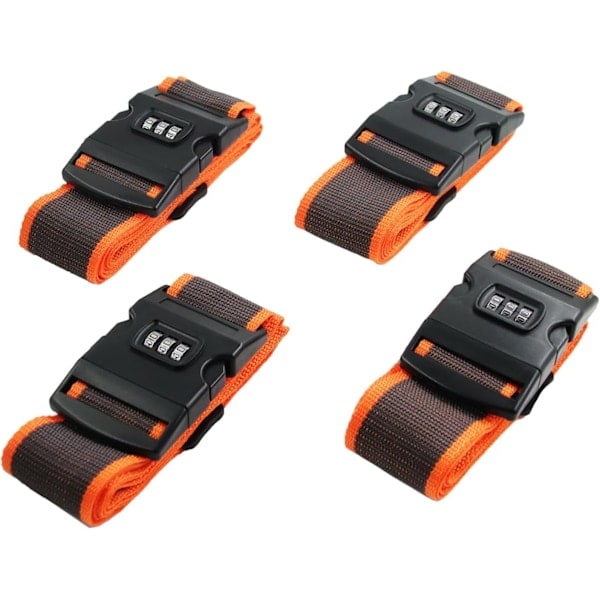 Suitcases Straps Suitcase Belts with Buckle, Packing Accessories for Suitcase Closure with Combination Lock 4 pcs, Orange