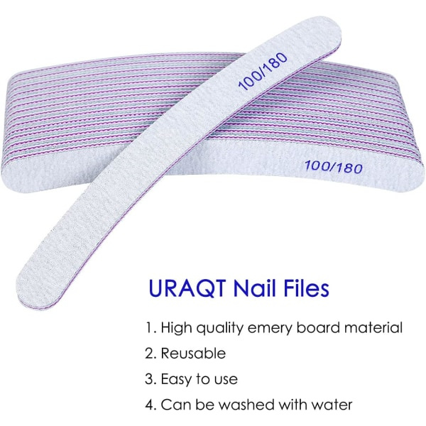 15 stk. Neglefiler Profesjonelt Sett Buede Neglefiler 100/180 Korn Dobbeltsidig Smirkelbrett Manikyrverktøy for Hjem og Salongbruk A15 Pcs Curved  White