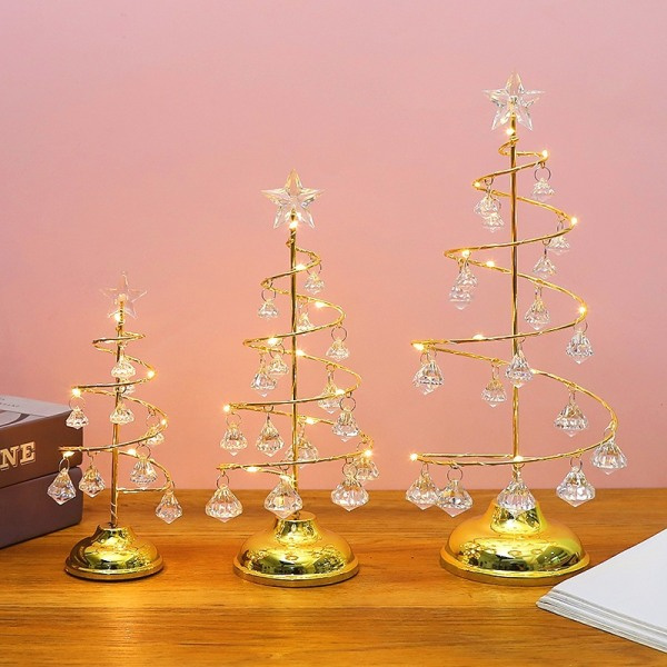 Julgranspynt med kristallkula, LED-belyst skrivbordsdekoration Stjärnpynt Display Metallstativ Bordsskiva Ljusstake, guld guld large