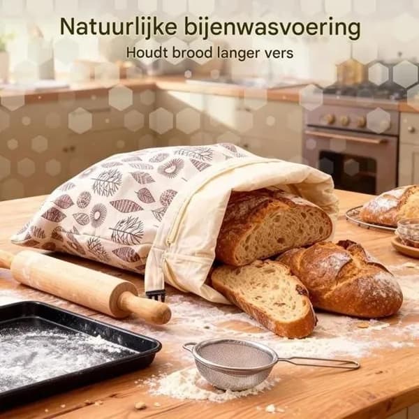 2 bivoks brødposer - Genanvendelige - Velegnet til hjemmebagt brød og andre bagværk.