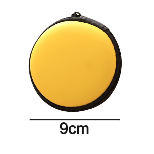 Kuulokkeiden kantolaukku, pieni pyöreä laukku matkakuulokkeille, vetoketjullinen, älypuhelimen kuulokkeille, langattomille kuulokkeille, USB-kaapelille, SD-kortille, keltainen Yellow