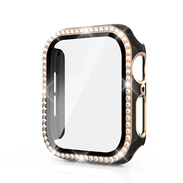 Bling Glass+ cover til Apple Watch Case 45mm 41mm 40mm 44mm 42mm 38mm Diamant bumper+skærmbeskytter iwatch serie 7 9 8 5 6 SE A sort ro A sort ro