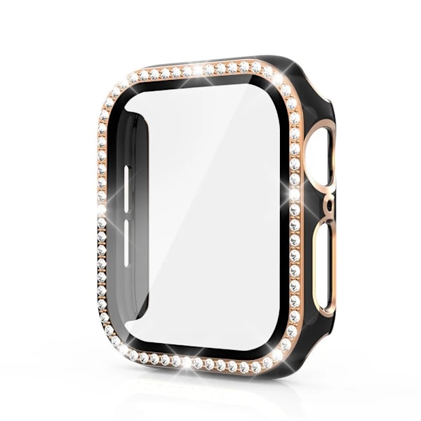 Bling Glass+ deksel for Apple Watch Case 45mm 41mm 40mm 44mm 42mm 38mm Diamant støtfanger+skjermbeskytter iwatch serie 7 9 8 5 6 SE A svart ro A svart ro