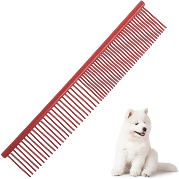Hundekam, kjæledyrkam i rustfritt stål Hundepleiekam, kjæledyrkam med avrundede tenner for små mellomstore og store hunder og katter 19 x 3,5 cm (rød)