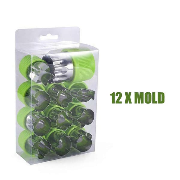 12 stk. Frukt Grønnsak Mini Cookie Formkutter Sett for Barn Mat Mold FT Green