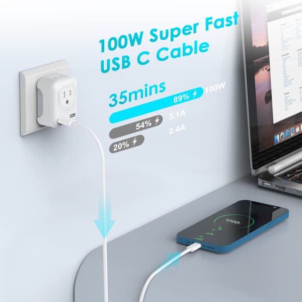 1M USB-C-latauskaapeli iPhone/Samsungille (USB-C - USB-C)