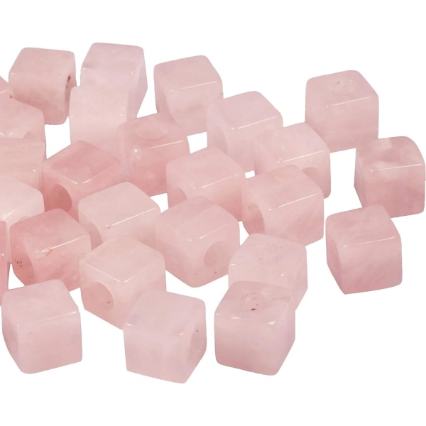 Naturlig rosekvarts kube Edelsteinsperler med store hull for smykkefremstilling, løse krystallsteinsperler for europeisk armbånd, pakke med 30 stk.