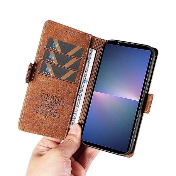 För Sony Xperia 5 V Läder Telefonfodral Vikbart Ställ Plånboksfodral Brown