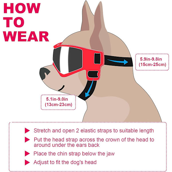 Solbriller til hunde, solbriller til små hunde med justerbare stropper, UV-beskyttende briller til små hunde, vindafvisende hunde briller