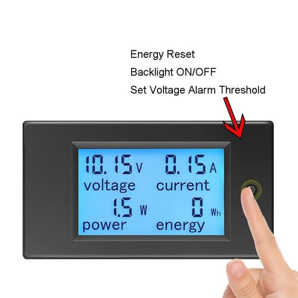Voltmeter Amperemeter DC 6.5-100V 20A, Spänningsmätare Wattmätare Testare Spänning Ström Effekt Energi Digital LCD Energimätare