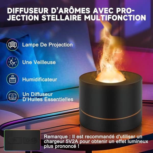 Aromadiffuser, duftdiffuser, 7-farvet LED-projektor, velegnet til soveværelser, stuer og kontorer.