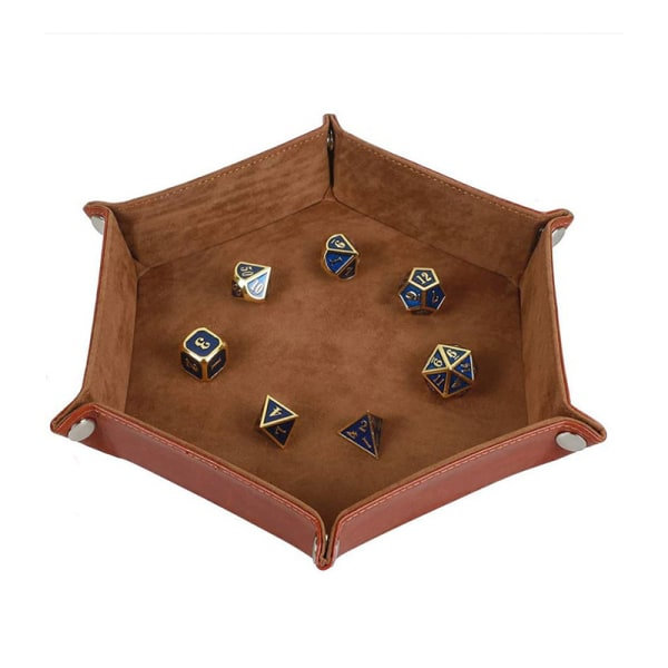 Terningbakke Læder Terning Foldbar Hexagon Bakke Terningholder Egnet Blue