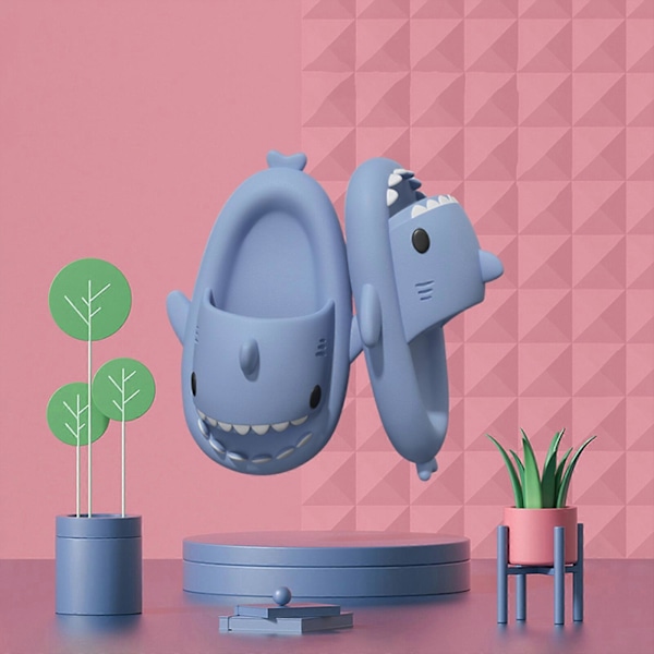 Haj Slides Barn Vuxen Kvinnor Män Hajtofflor - Cloud Shark Slide Strand Sandaler Unisex Kudde Hustomte, 100% Nya blue 44-45