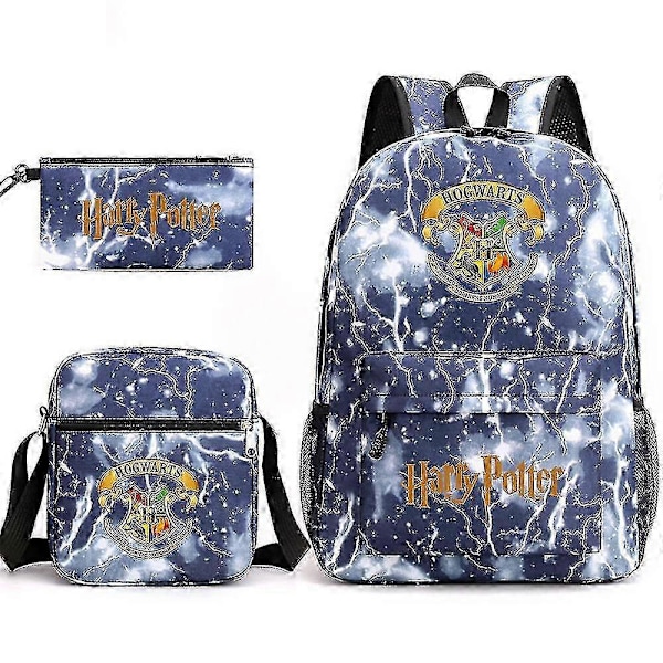 Lasten Harry Potter kolmiosainen koululaukku, painettu suuri ulkoilureppu lightning blue