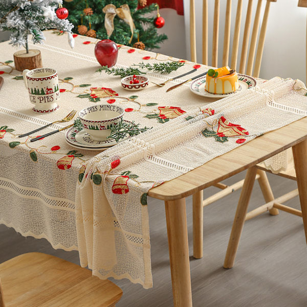 Juleduk med brodert blonder 140x100/140x200/140x240/140x330cm valgfri Vinterfest rektangulær egnet for juledekorasjon 140*180 Bell tablecloth