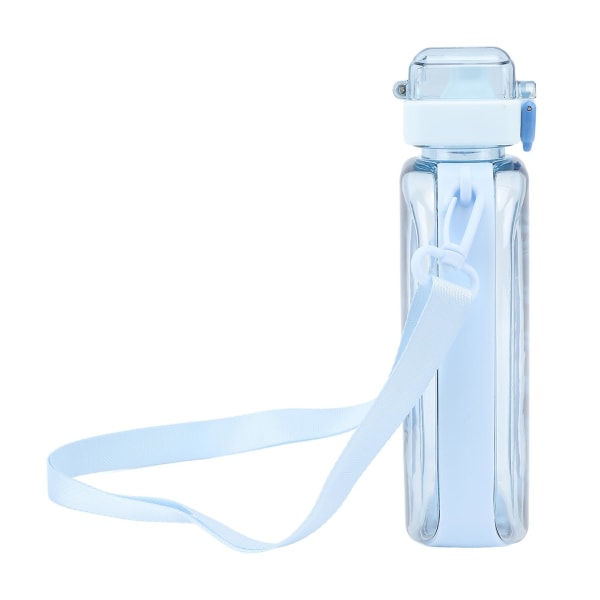 Litteä vesipullo 750ml Pc Kirkas vuototiivis kannettava ohut urheilupullo asteikolla ja kantohihnalla matkustamiseen kuntosalille leirintään Blue