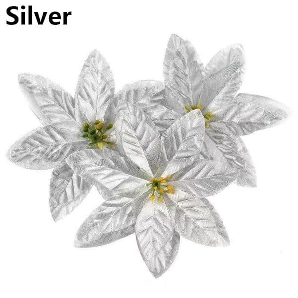 10 stk. 14 cm juletræsblomster glitterpynt guld gold