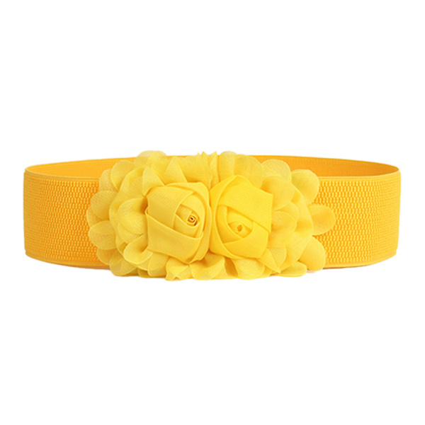 Sinknap Elastisk Dobbelt-Blomsterstof Bred Elastisk Taljebælte Til Fest Yellow