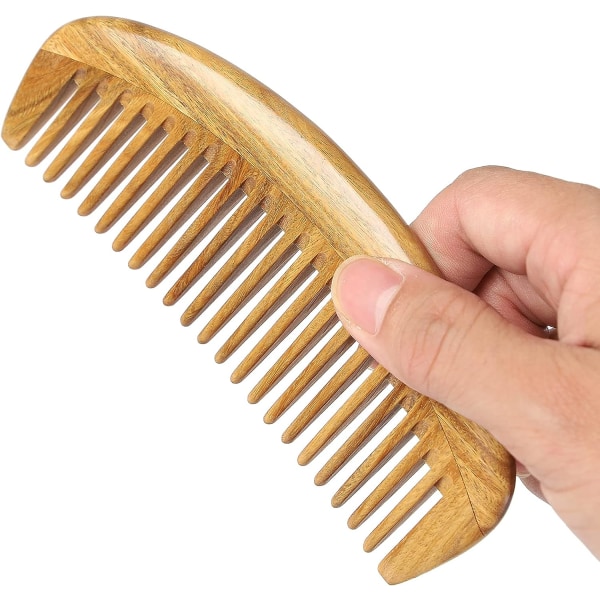 Handgjorda 100 % naturliga gröna sandelträhårkammar - antistatisk sandelträdoft Naturlig hårborttagningsmedel träkam (bred tand)