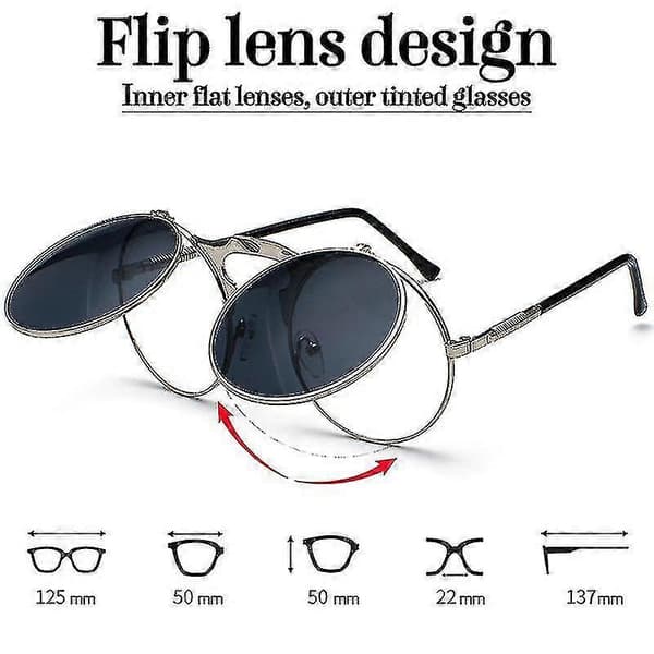 Herr Unisex Solglasögon Uppfällbara Linser Runda Glasögon Black Frame Black Lenses