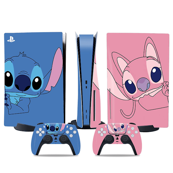 PS5-levynlukulaitteen versiotarra, tyylikäs PS5-nahka, ohjainkahva, PS5-konsolille ja ohjaimelle, Ihastuttava tarra, söpö nahka, sarjakuva-anime, Lilo Stitch