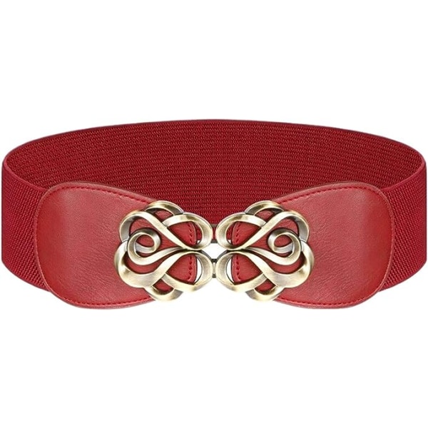 Dame stretchy vintage belte for kjoler Elastisk bredt midje belte, rød