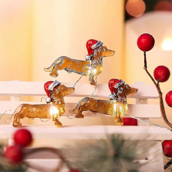 Dachshund-strängljus, LED-batteridriven, Dekorativ inomhusjulgran Without remote control