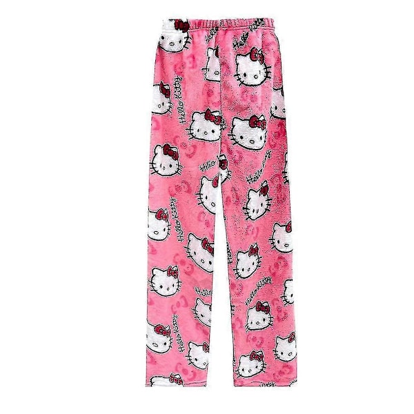 Kawaii-Pyjamat Naisille ja Tytöille - Hello Kitty - Piirretty Kuvio - Flanelli - Joulu - Anime - Pehmeät Unihousut Pink XL