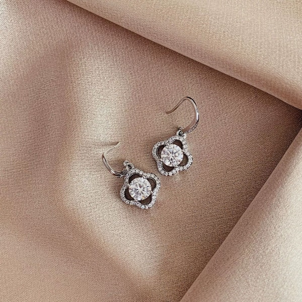 Øredobber i sterlingsølv for kvinner og jenter, dinglende øredobber med cubic zirconia, allergivennlige