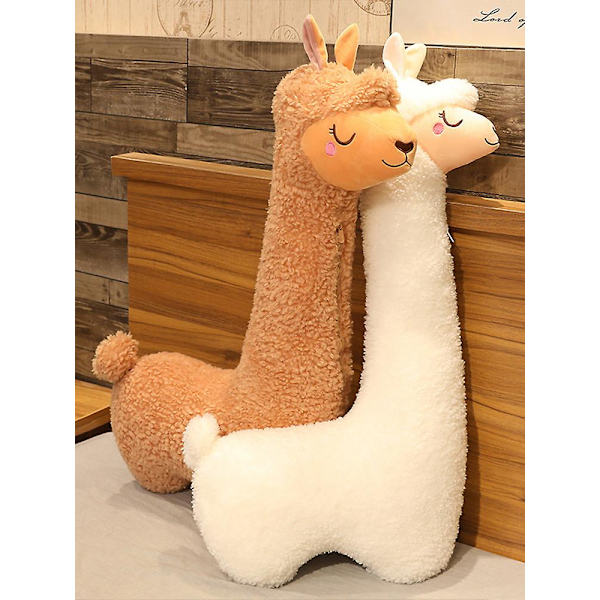 2024 Llama Krops pude, Gigant Alpaca Plys Lang Krops Pude, Fluffy Alpaca Fyldt Dyr, Knusbar Alpaca Lang Pude White 75cm
