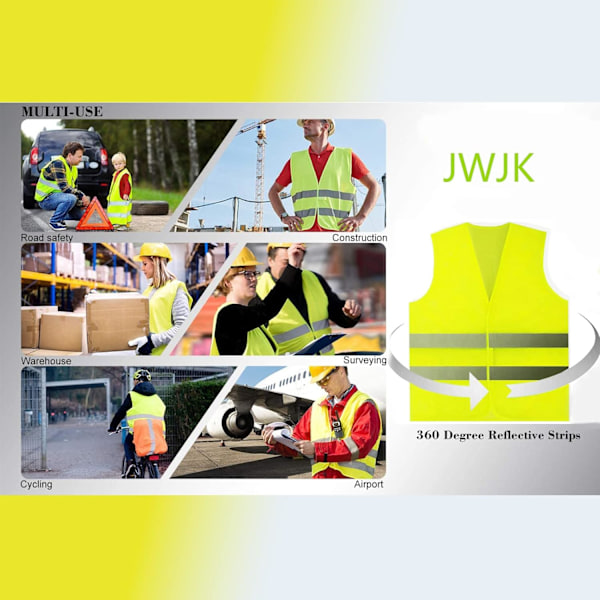 5-pak Hi Vis Vester, Sikkerhetsvester, Standardstørrelse Reflekterende Vester med Høy Synlighet, Unisex Hi Vis Jakke for Trafikkarbeid, Løping, Landmåler