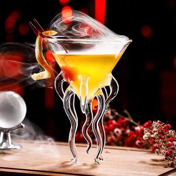 Kahdeksanjalan mustekala viinilasit 2 kpl, meduusa cocktaillasit, kristalli martini lasit uutuuslahja juhlat keittiö baari häät festivaali