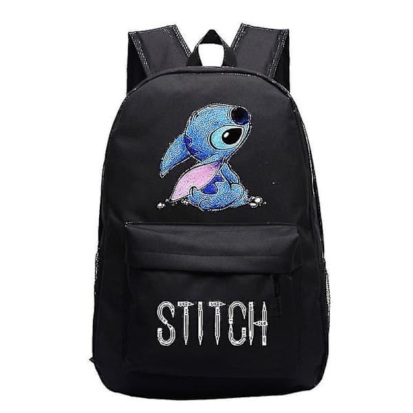 Unisex Ryggsäck med Tecknad Stitch-tryck för Studenter, Skolväskor, Resväskor_x[HK] Svart Black