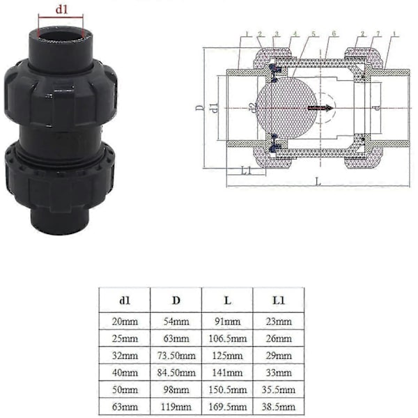 Kulbackventil 20 25 32 40 50 63mm Poolbackventil Anti-återflöde PVC-ventil Backventil (innerdiameter 50mm)