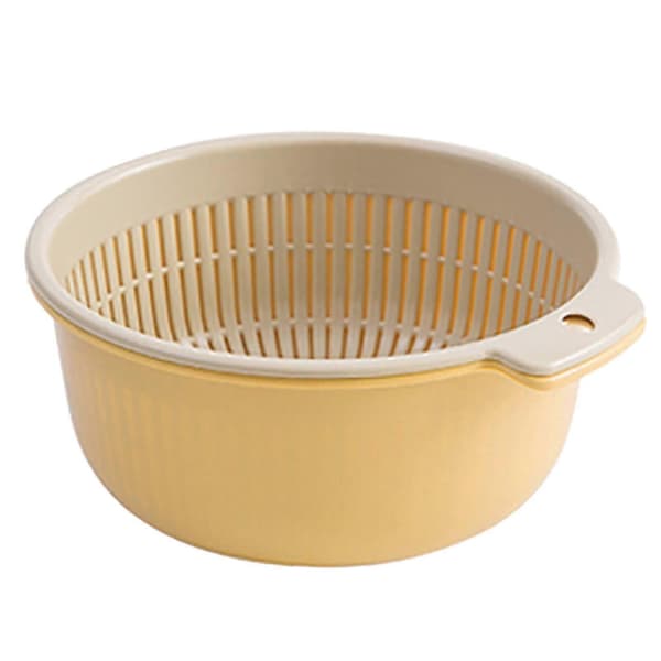 1 sæt 2-i-1 vaskesi skål separationsdesign Pp grøntsagsrensning ris si køkkenassistent Beige L