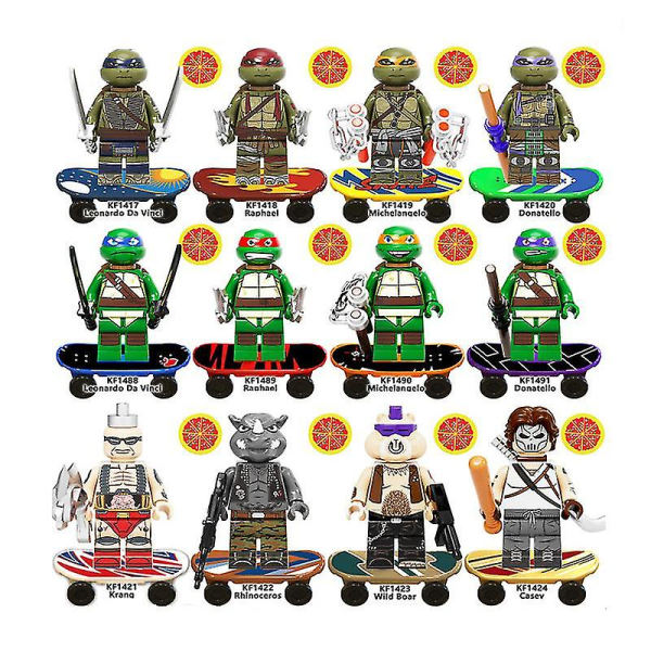 12 stk Teenage Mutant Ninja Turtles-serien Raphael Leonardo Michaelangelo Donatello Minifigur Minimontert byggekloss leketøy Barnegave
